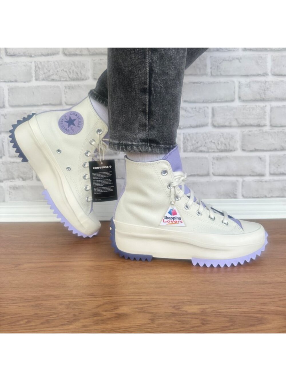 ⭐Converse Run Star Hike Hi Platform 7.5 Women Shoes Sneakes Beige Purple A16188C - Picture 5 of 14